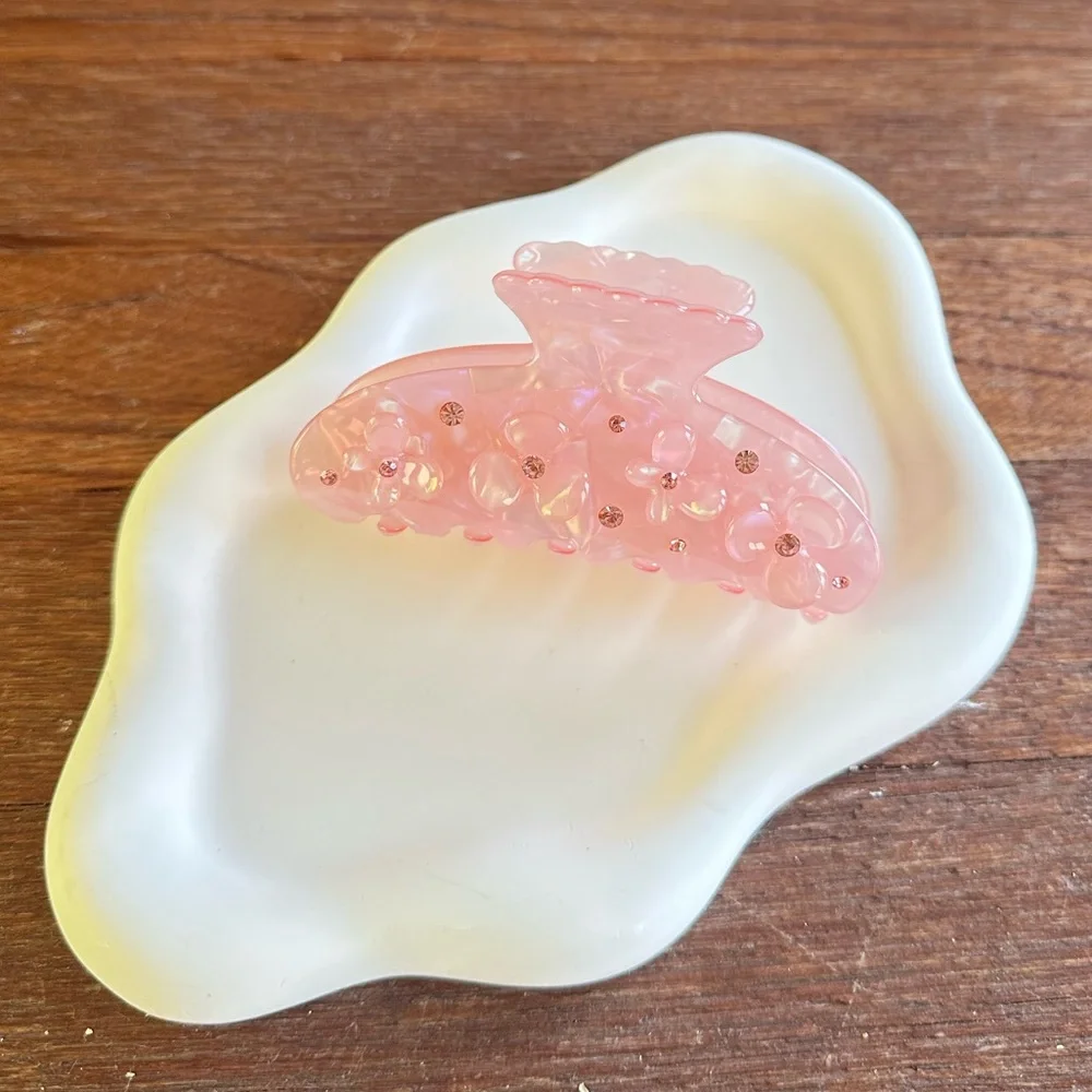 Pink Acrylic Hair Claw Clip Rhinestone Small Hair Clip Cute Claw Clip 3”